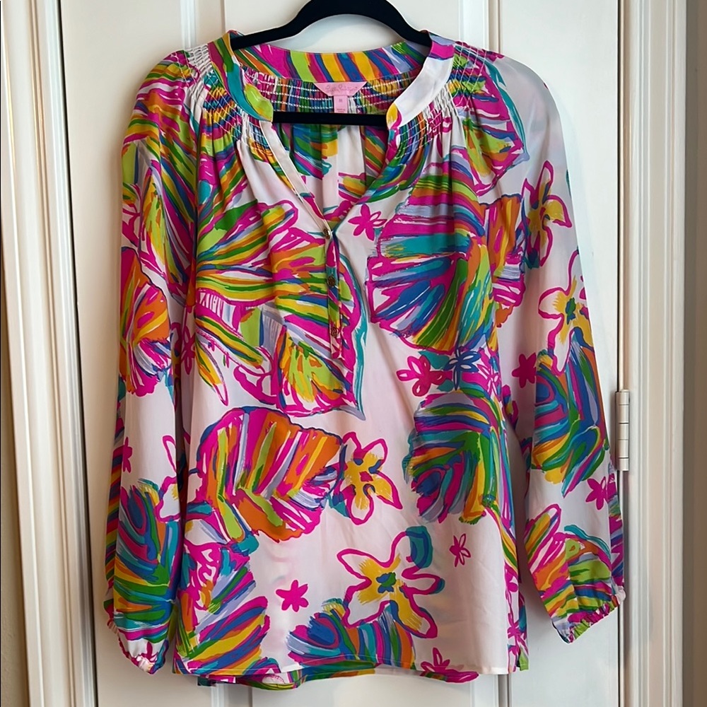 Lilly Pulitzer Pink and Blue Flowered Elsa Blouse